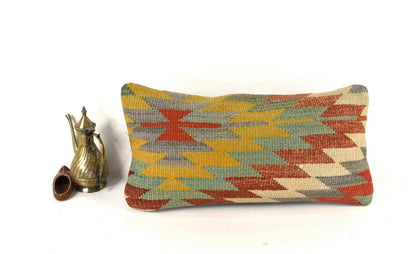 Kilim Lumbar Pillow Cover 10x20 Decorative Sofa Couch Handmade Cushion A2265