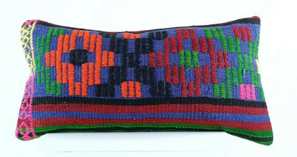 Kilim Lumbar Pillow Cover 12"x24" Handmade Oushak Traditional Ethnic Boho E913