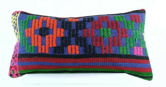 Kilim Lumbar Pillow Cover 12"x24" Handmade Oushak Traditional Ethnic Boho E913