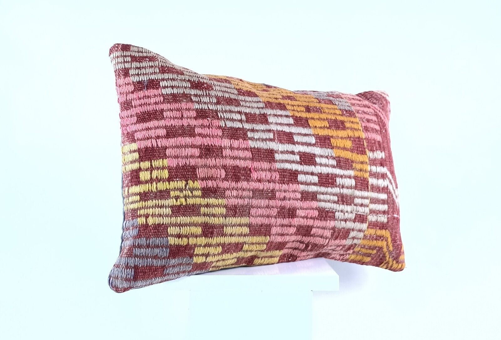 Kilim Pillow Cover 12x20 Handmade Turkish Rug Boho Ethnic Lumbar Cushion 1917