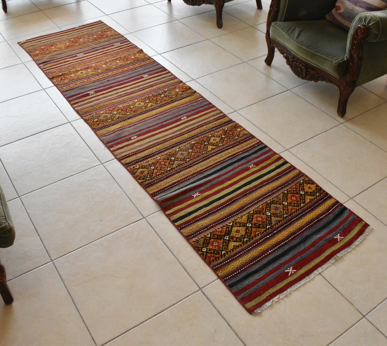 Handwoven Oushak Kilim Runner 2.3 x 8.7 ft  Hallway Corridor Kitchen Rug C29