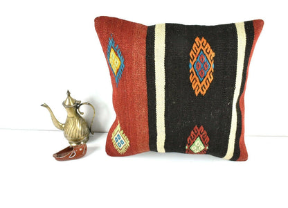 Kilim Pillow Cover 16x16 Oriental Traditional Handmade Bohemian Cushion A1633