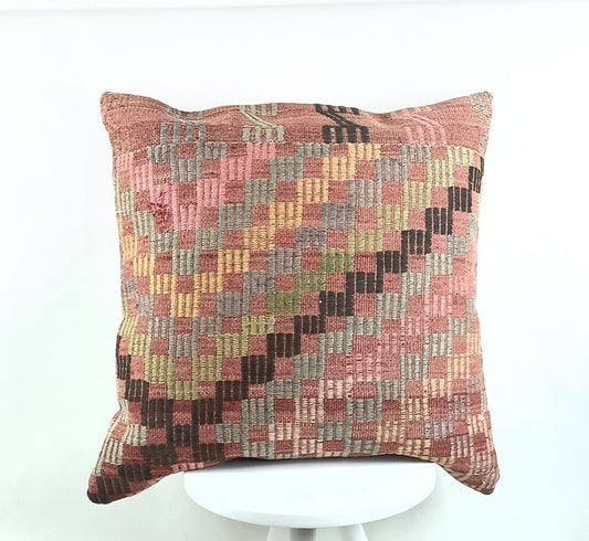 24x24 Kilim Pillow Cover Large Vintage Oushak Rug Ethnic Sofa Cushion 2569