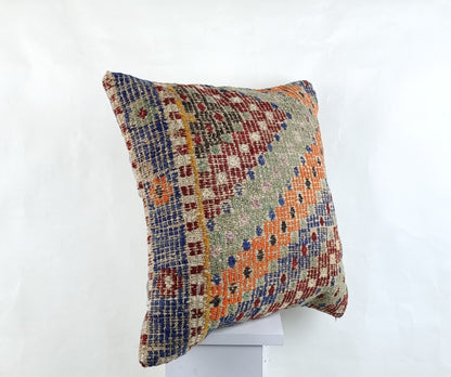 18"x18" Kilim Pillow Cover  Handmade Turkish Vintage Cushion Tribal Lumbar 2634