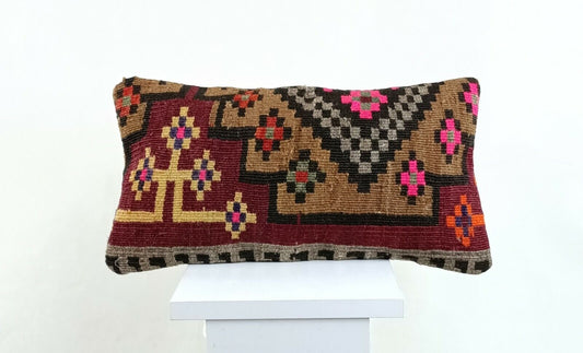 Kilim Pillow Cover 8x16 in Handmade Oriental Rug Tribal Ethnic Lumbar Case A1364