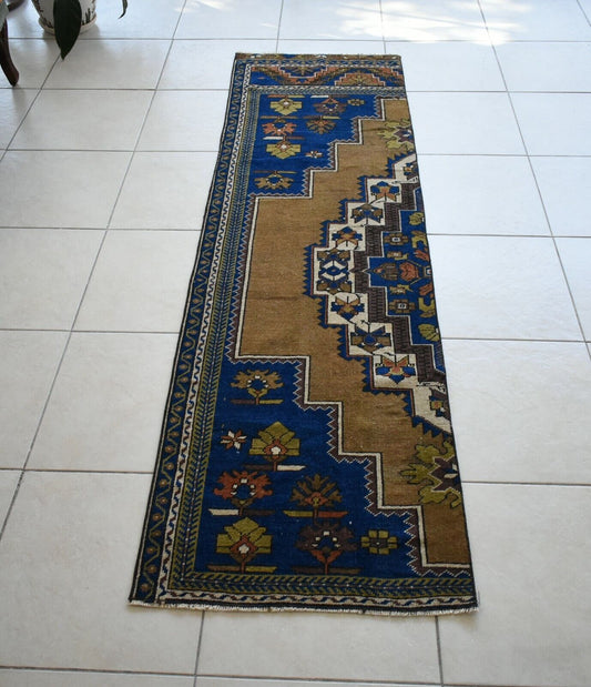 Vintage Runner 7.4x2 ft Oushak Runner Anatolian Rug Faded Turkish Runner R08