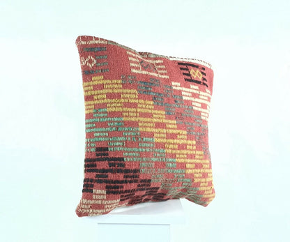 Kilim Pillow Cover 16x16 in Handmade Turkish Sofa Couch Wool Boho Cushion  A475