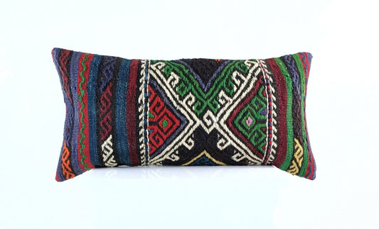 12x24 Kilim Lumbar Cushion Cover Turkish Tribal Vintage Ethnic Pillow E907