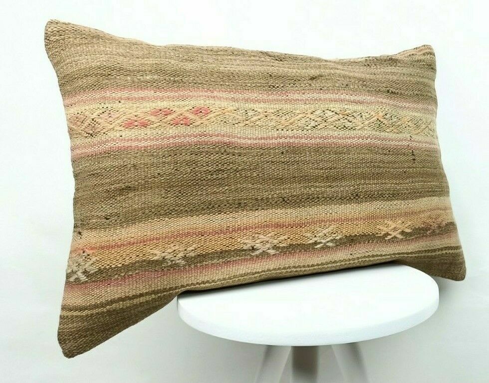 Handmade Kilim Pillow Cover 16x24 Vintage Rug Tribal Ethnic Bohemian Lumbar E472
