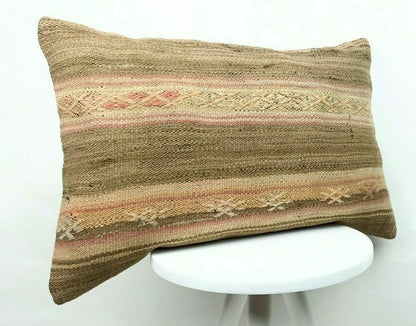 Handmade Kilim Pillow Cover 16x24 Vintage Rug Tribal Ethnic Bohemian Lumbar E472