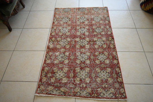 Vintage Runner 4.8x2.9 ft Small Turkish Runner Anatolian Floor Runner Rug R18