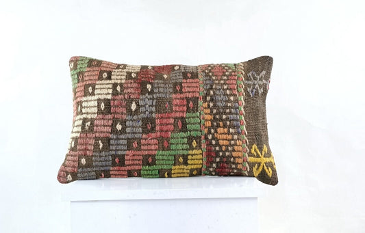 Kilim Pillow Cover 12x20 Turkish Handmade Sofa Couch Floor Lumbar Cushion E1062