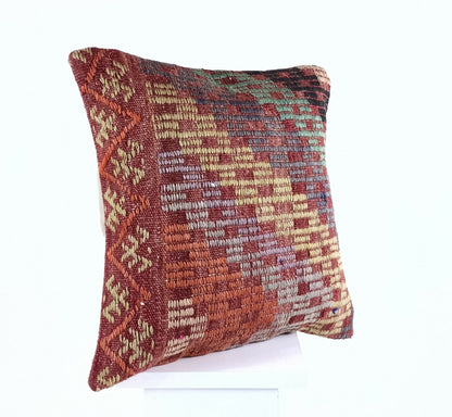 Turkish Handmade Kilim Pillow Cover 16x16 Home Decorative Wool Throw Lumbar A617