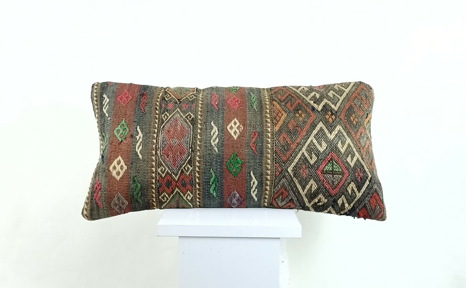 Kilim Lumbar Pillow Cover 10x20 Decorative Sofa Couch Handmade Cushion A1344