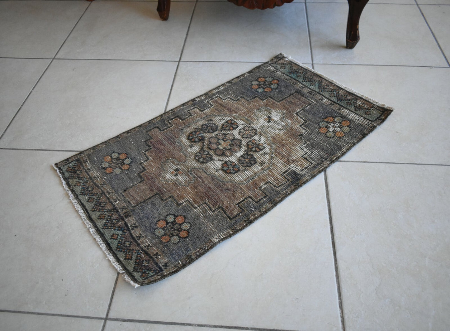 Oushak Runner 2.5x1.3 ft Vintage Turkish Rug Small Runner Anatolian Rug Y09