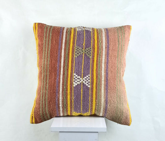 Throw Pillow Cover 18x18 Handmade Turkish Traditional Oushak Kilim Cushion A1444