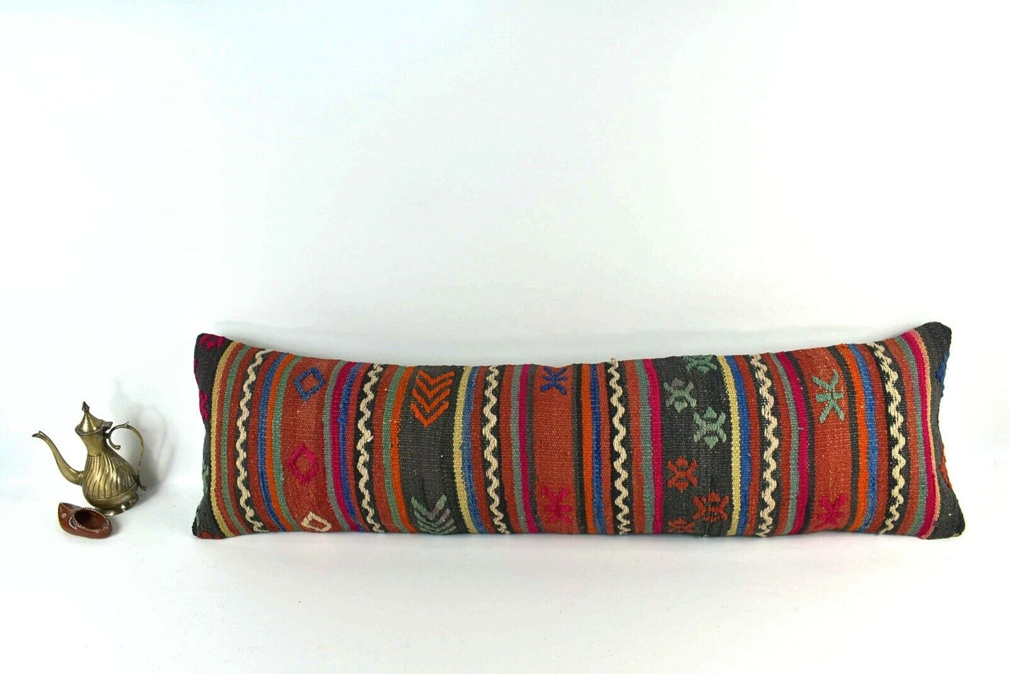 Long Kilim Pillow Cover 12x42 Handmade Oushak Rug Ethnic Ottoman Lumbar  A2086