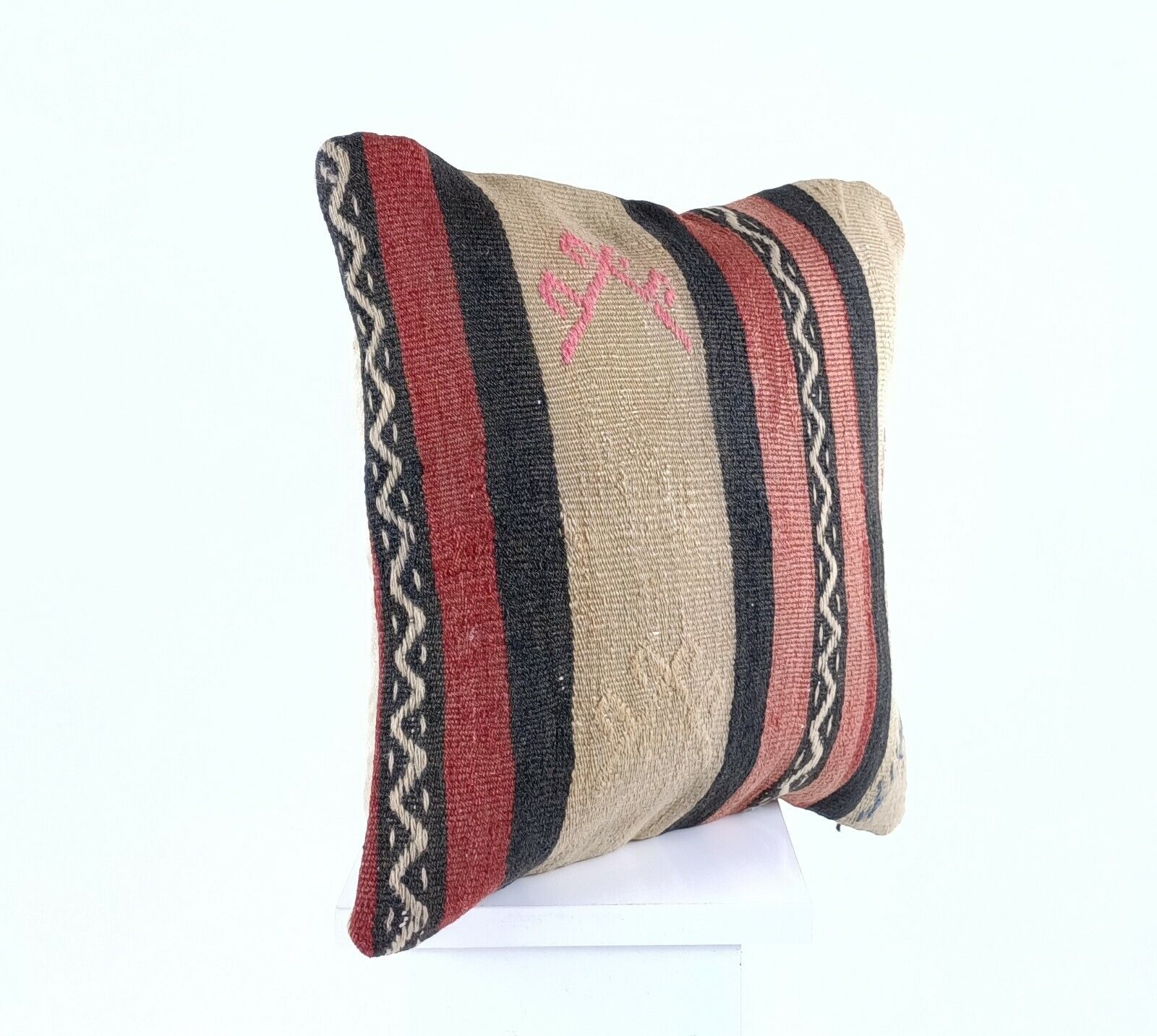 Kilim Pillow Cushion Case 16x16 in Handmade Turkish Traditional Wool Pillow A536