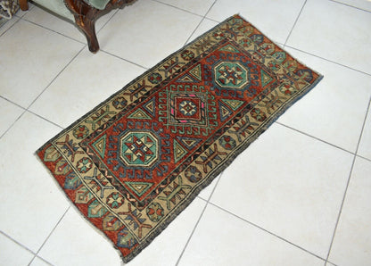 Oushak Runner 3.6x1.8 ft Vintage Turkish Rug Small Runner Anatolian Rug Y51