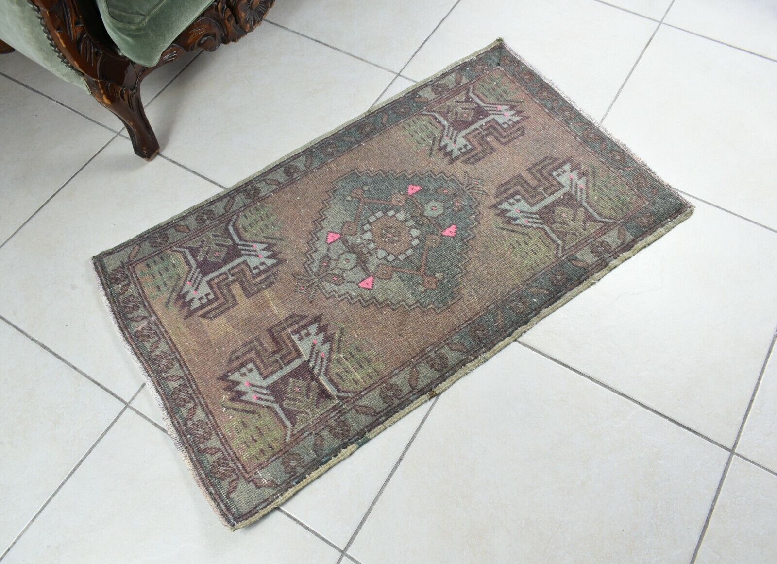 Anatolian Runner 3.1x1.8 ft Vintage Turkish Runner Oushak Runner Rug Y43