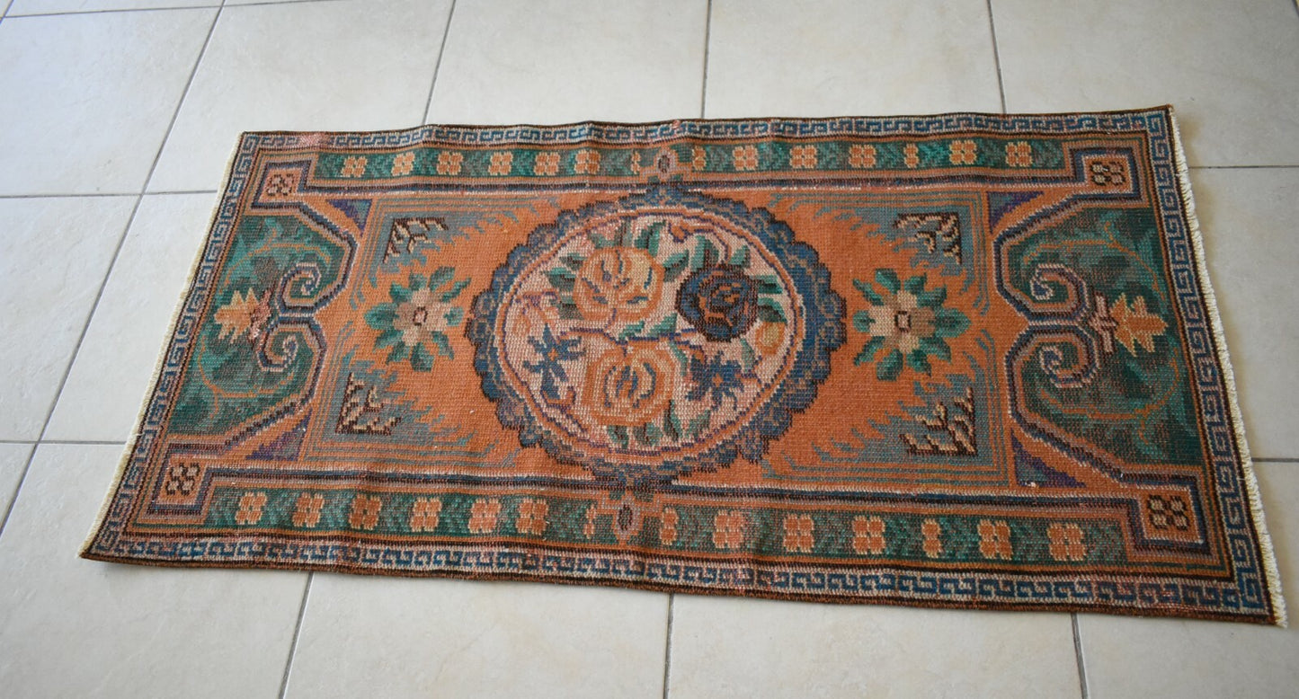 Small Turkish Runner 4.4x2.2 ft Vintage Runner Hallway Runner Handwoven Rug R14