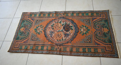 Small Turkish Runner 4.4x2.2 ft Vintage Runner Hallway Runner Handwoven Rug R14