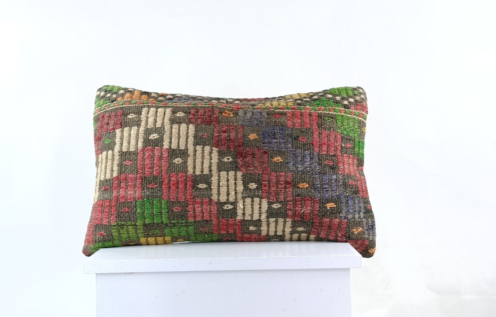 Kilim Pillow Cover 12x20 Turkish Handmade Sofa Couch Floor Lumbar Cushion E1064