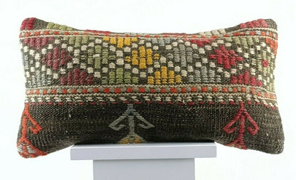 Kilim Pillow Cover 8x16 in Handmade Turkish Traditional Ottoman Boho Lumbar E730