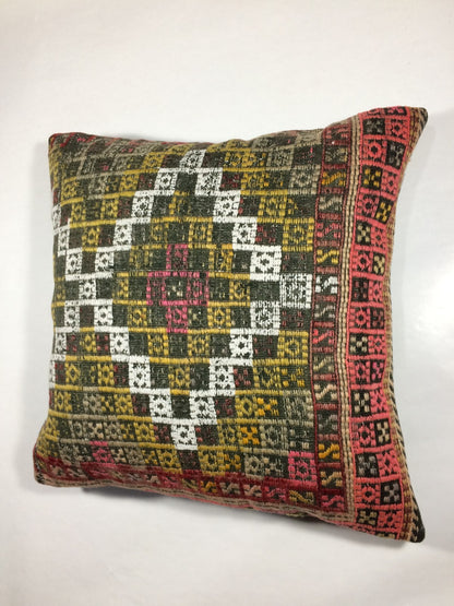 18"x18" Kilim Pillow Cover  Handmade Turkish Vintage Cushion Tribal Lumbar 680