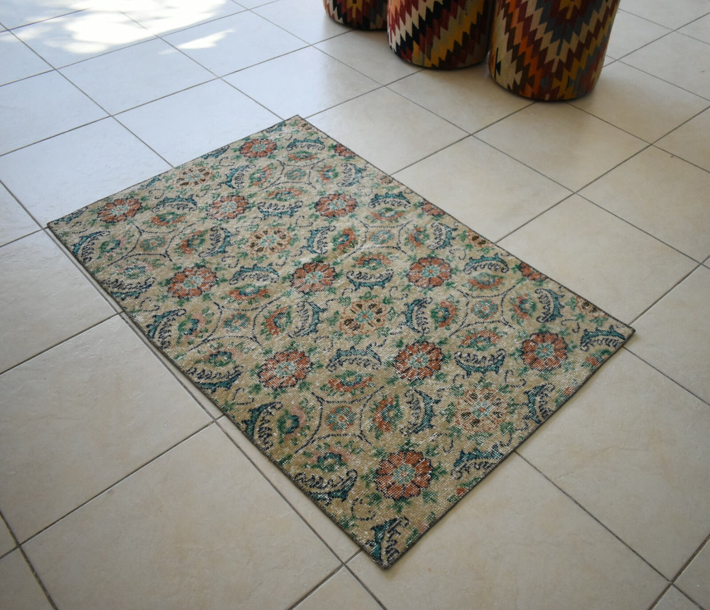 Vintage Runner 4.3x2.8 ft Small Turkish Runner Anatolian Floor Runner Rug R17