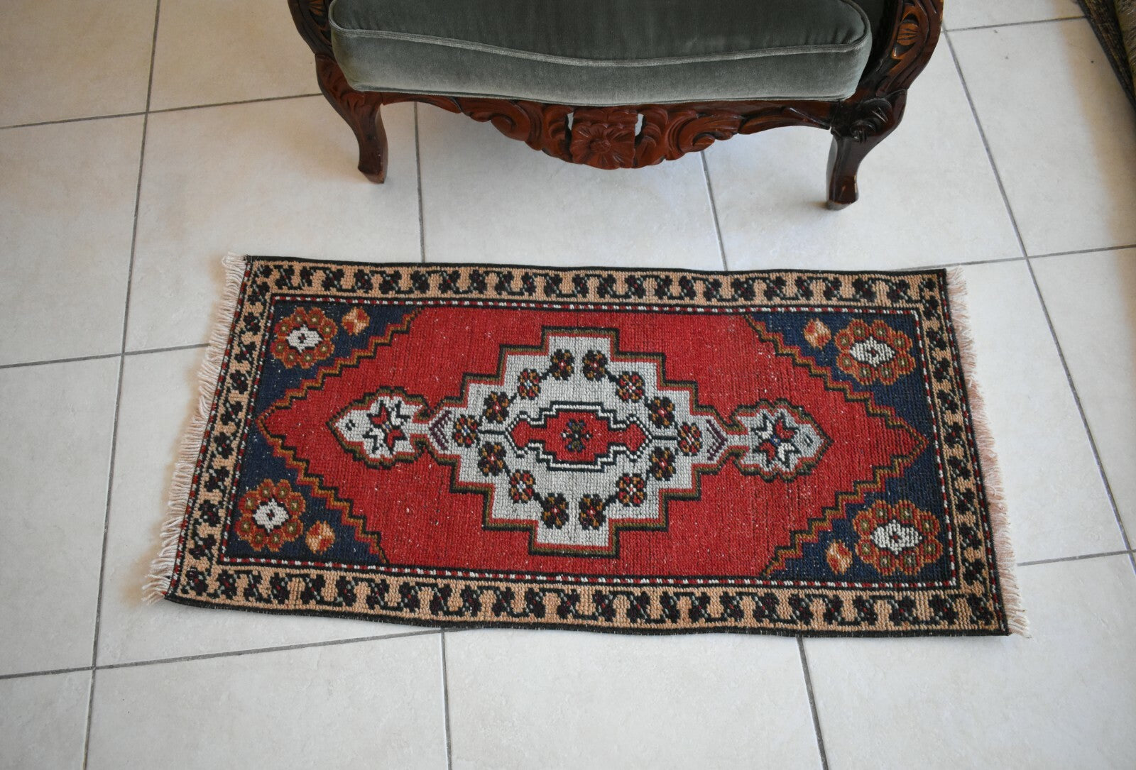  Oushak Runner 3.4x1.6 ft Vintage Turkish Runner Floor Runner Faded Runner Y26