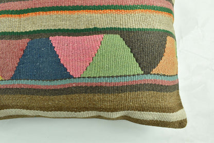 Kilim Pillow Cover 16x24 Tribal Vintage Turkish Carpet Lumbar Pillow Cover 3082