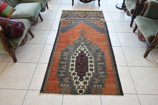 Small Turkish Runner 7.2x3.1 ft Vintage Runner Hallway Runner Handwoven Rug R45