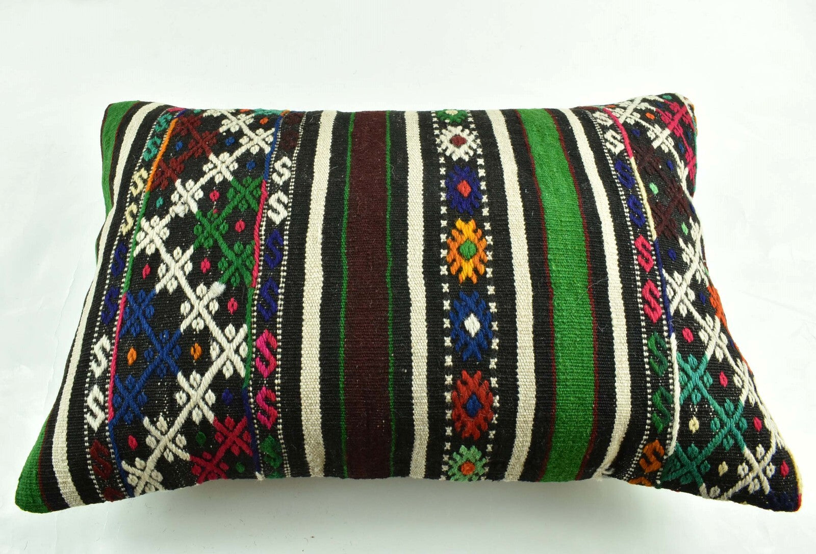 Kilim Pillow Cover 16x24 Tribal Vintage Turkish Carpet Lumbar Pillow Cover 3098