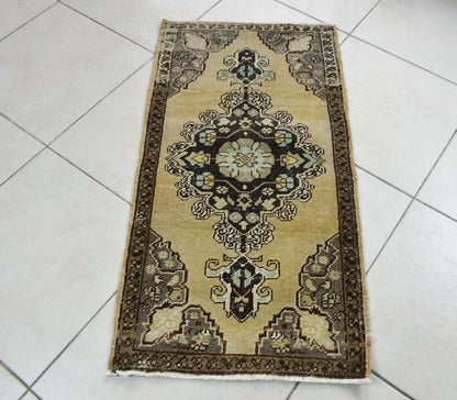 Turkish Runner 3.4x1.7 ft Mini Anatolian Rug Vintage Runner Turkish Runner Y110