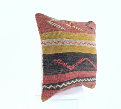 Kilim Pillow Cushion Case 16x16 in Handmade Turkish Traditional Wool Pillow A538