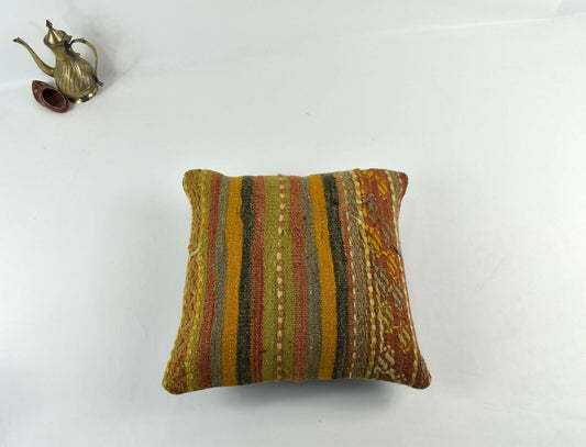 14"x14" Kilim Pillow Cover Handmade Turkish Tribal Ethnic Boho Rug Cushion 3458