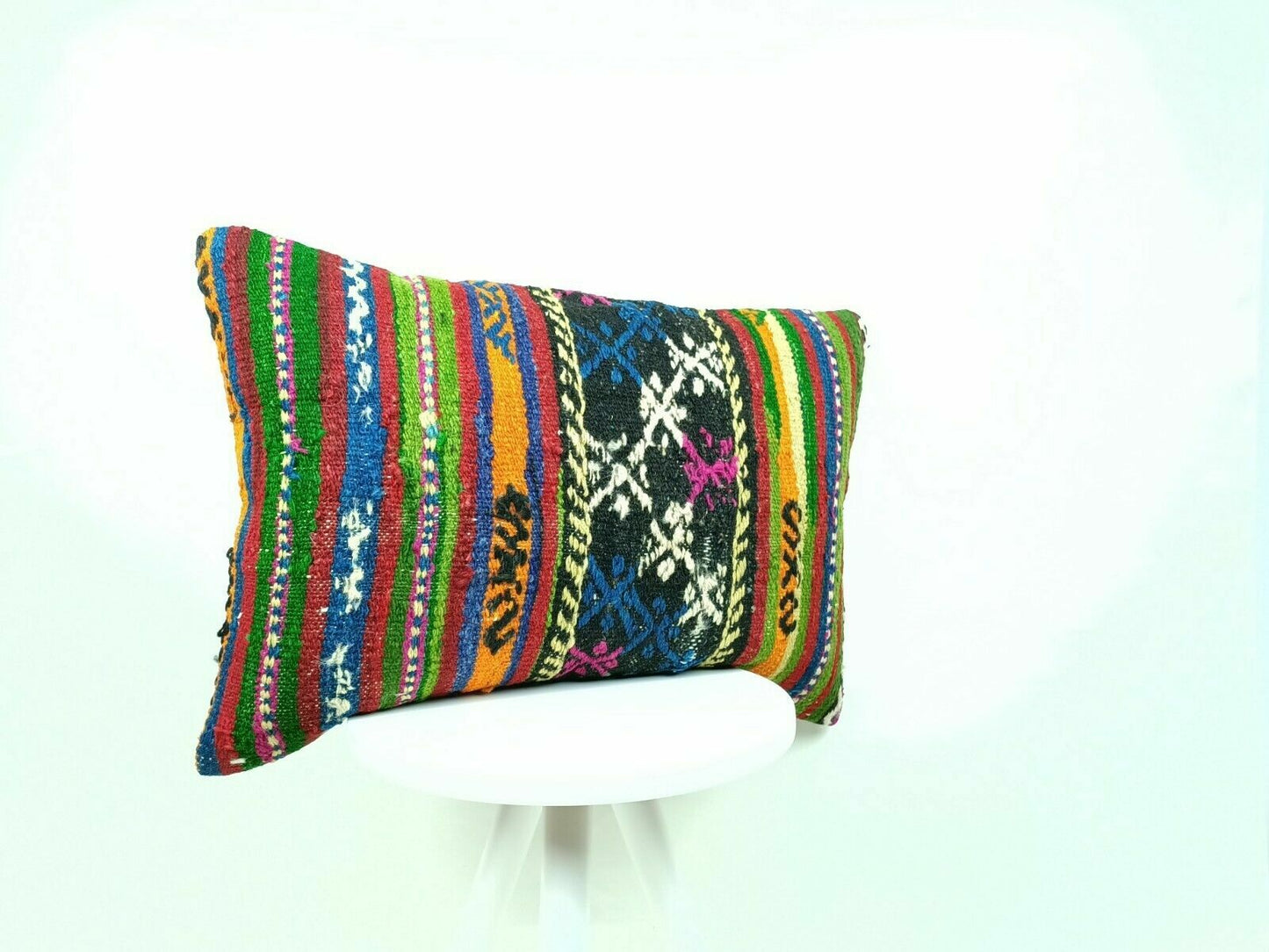 Handmade Kilim Pillow Cover 16x24 Vintage Rug Tribal Ethnic Bohemian Lumbar E465