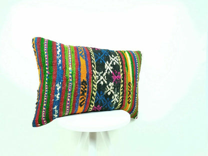 Handmade Kilim Pillow Cover 16x24 Vintage Rug Tribal Ethnic Bohemian Lumbar E465