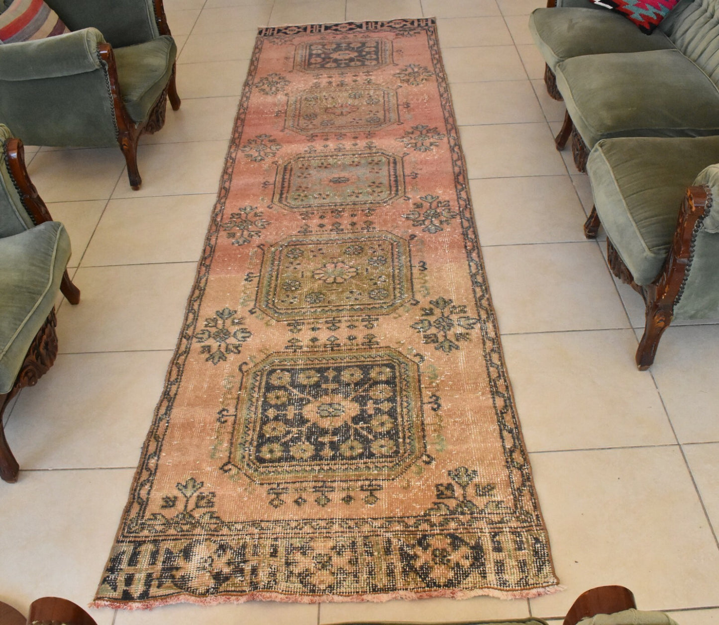 Traditional Handmade Runner Rug 3 x 11 ft Traditional Vintage Oushak Kilim C06