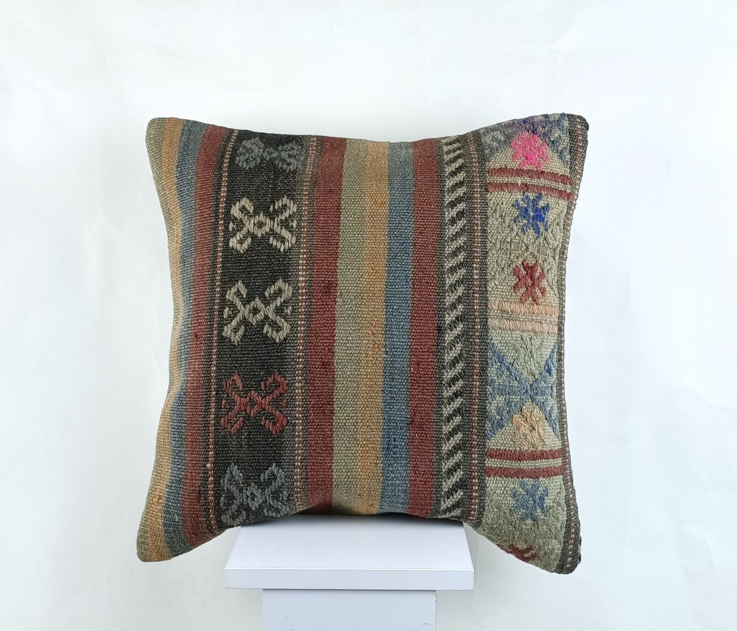 18"x18" Kilim Pillow Cover  Handmade Turkish Vintage Cushion Tribal Lumbar 2667