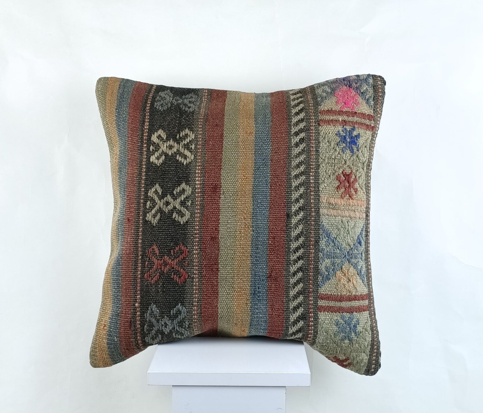 18"x18" Kilim Pillow Cover  Handmade Turkish Vintage Cushion Tribal Lumbar 2667