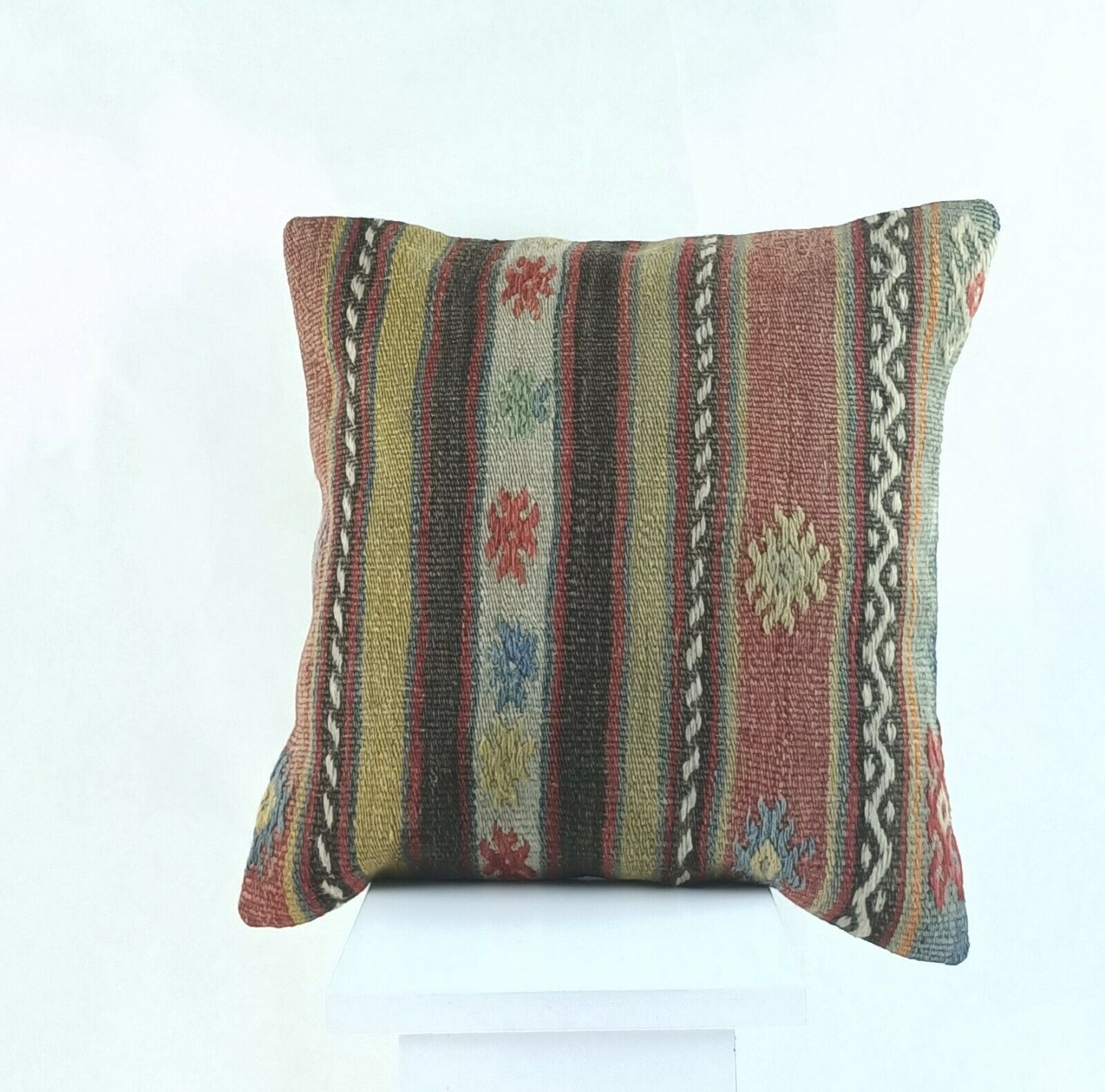 Kilim Cushion Case 16x16 Traditional Handmade Oushak Throw Pillow Cover A859