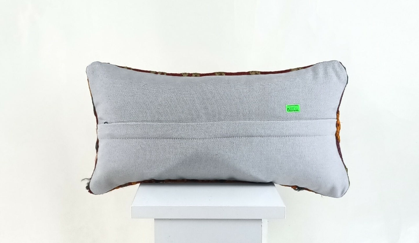 Kilim Lumbar Cover 8x16 in Handmade Oriental Rug Tribal Ethnic Pillow Case A1044