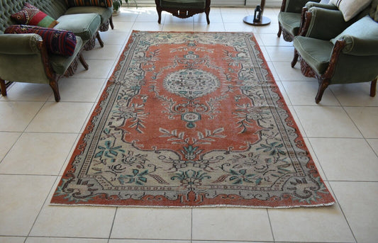 Large Turkish Rug 9.2x5.2 ft Vintage Rug Faded Oushak Rug Living Room Carpet B23