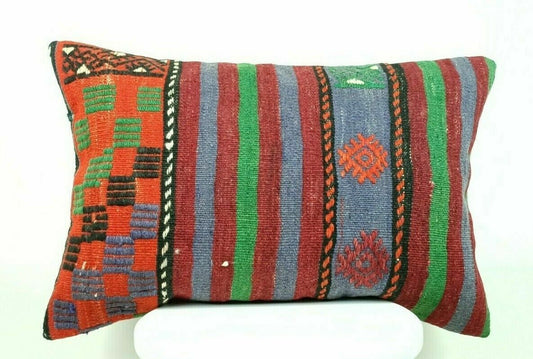 Kilim Pillow Cover 16x24 Handmade Home Decorative Sofa Wool Lumbar Cushion E448