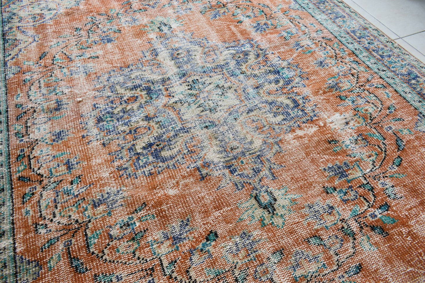 Large Turkish Rug 8.4x5.6 ft Vintage Rug Faded Oushak Rug Living Room Carpet B16