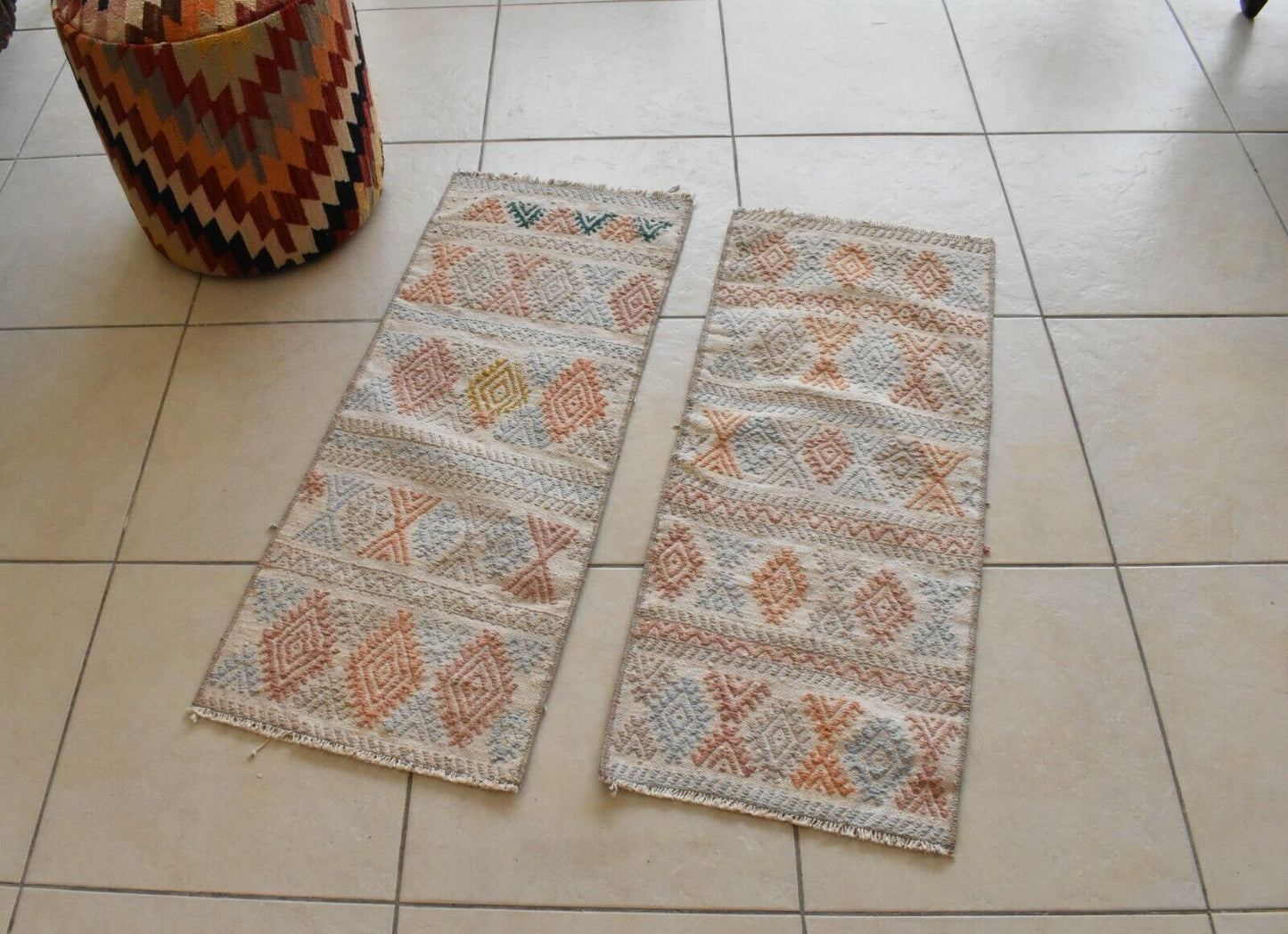 Double Small Kilims 1.3 x 3.1  ft Vintage Handmade Entryway Hallway Runner C54