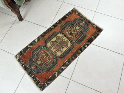 Oushak Runner 2.9x1.4 ft Vintage Turkish Rug Small Runner Anatolian Rug Y56