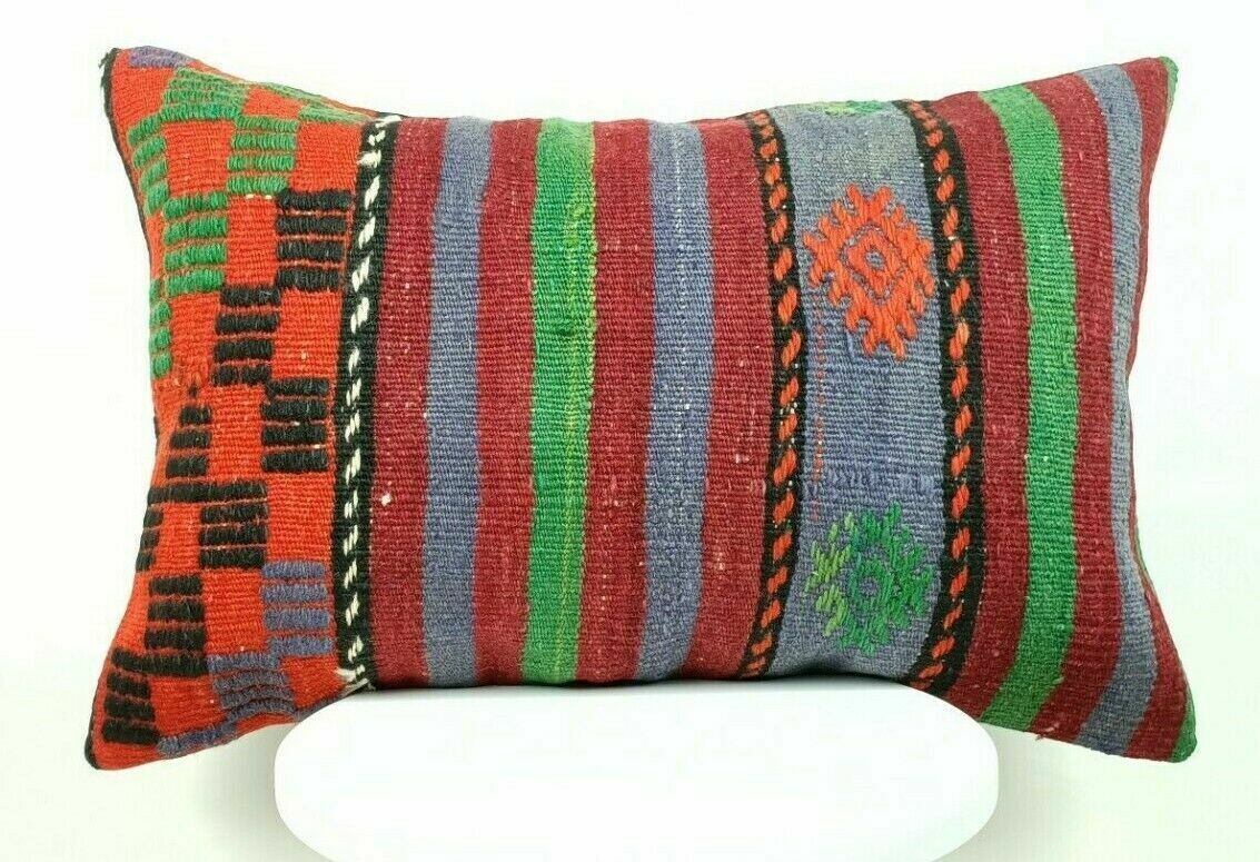 Kilim Pillow Cover 16x24 Handmade Home Decorative Sofa Wool Lumbar Cushion E451